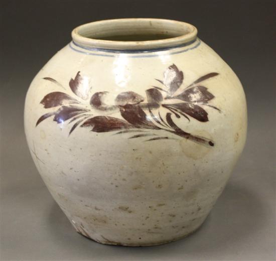 Appraisal: Korean porcelain jar with copper red decoration Late th early