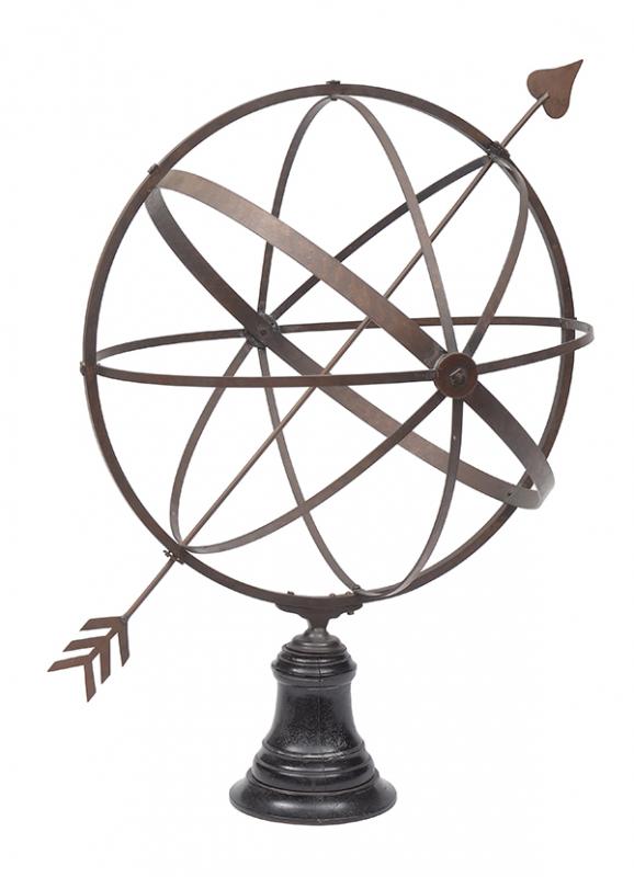 Appraisal: A BRONZE AND EBONISED WOOD ARMILLARY SPHERE the body comprising