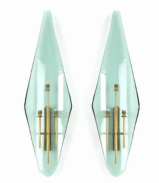 Appraisal: A pair of Italian glass and brass three-light sconces attributed