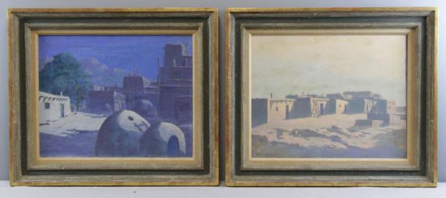 Appraisal: VAN RYDER Jack Pair of Adobe Village Landscapes Both signed