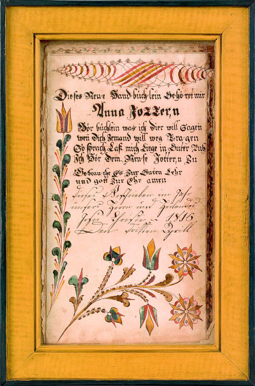 Appraisal: Southeastern Pennsylvania ink and watercolor fraktur bookplate dated with central