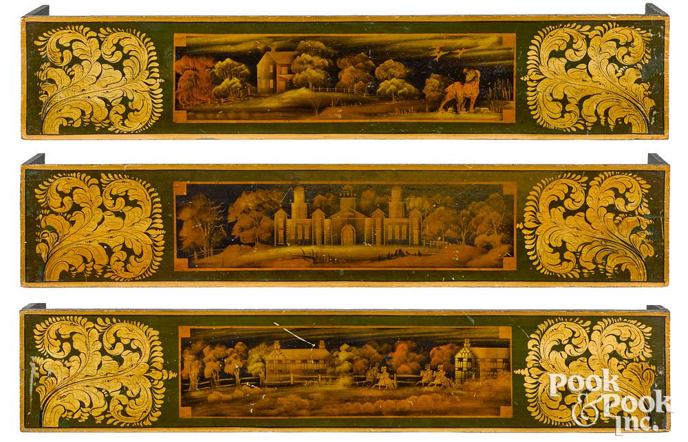 Appraisal: Set of three elaborately painted valences Set of three New