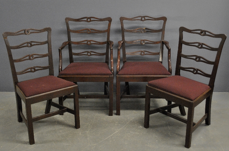 Appraisal: - Set of eight Chippendale style mahogany ribbon back dining