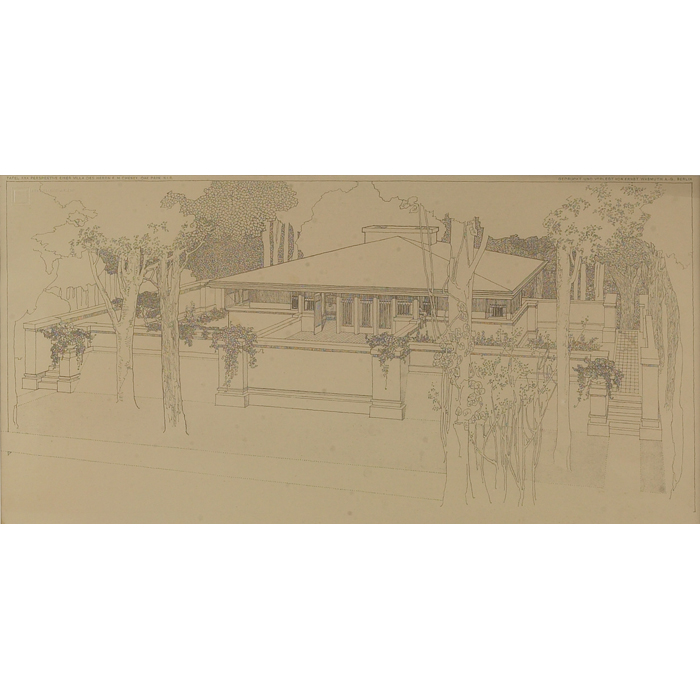 Appraisal: Frank Lloyd Wright Wasmuth print exterior elevation of the E