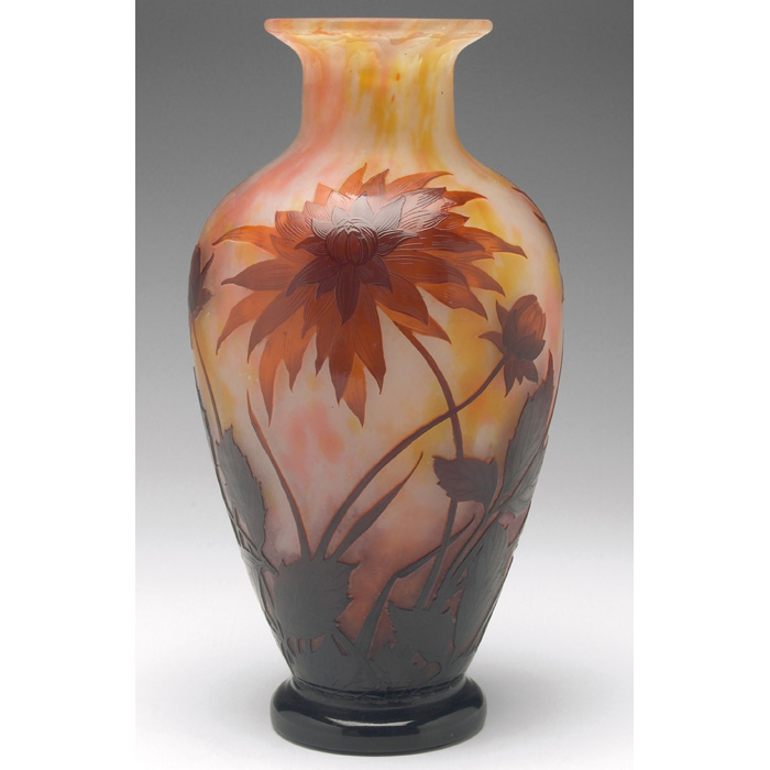 Appraisal: Daum vase shouldered form with cameo cut asters and buds