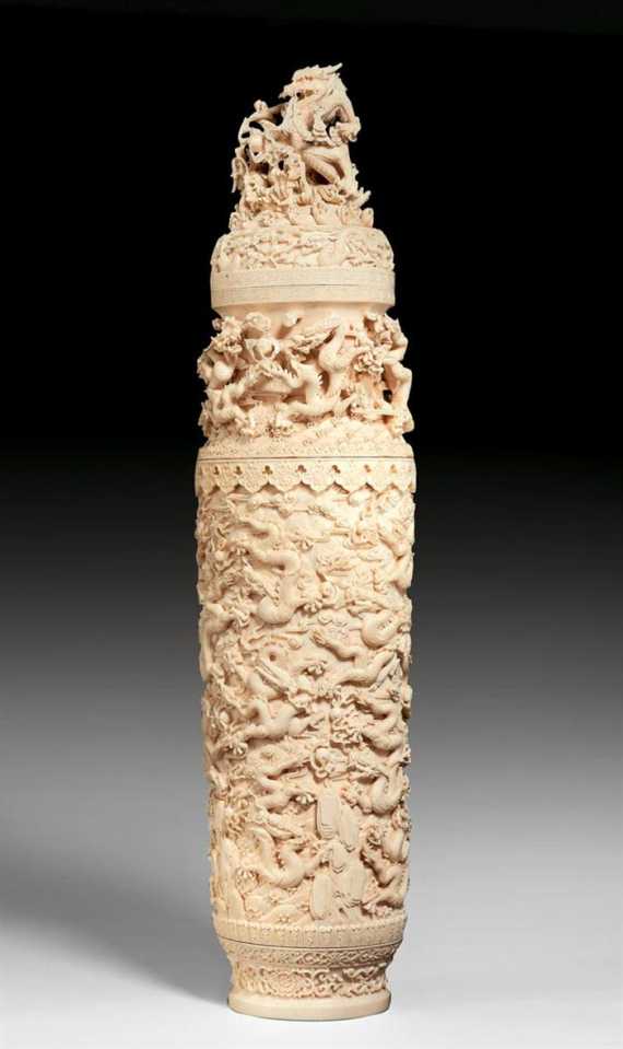 Appraisal: AN EXCELLENT IVORY VASE AND COVER CARVED WITH FIVE CLAWED