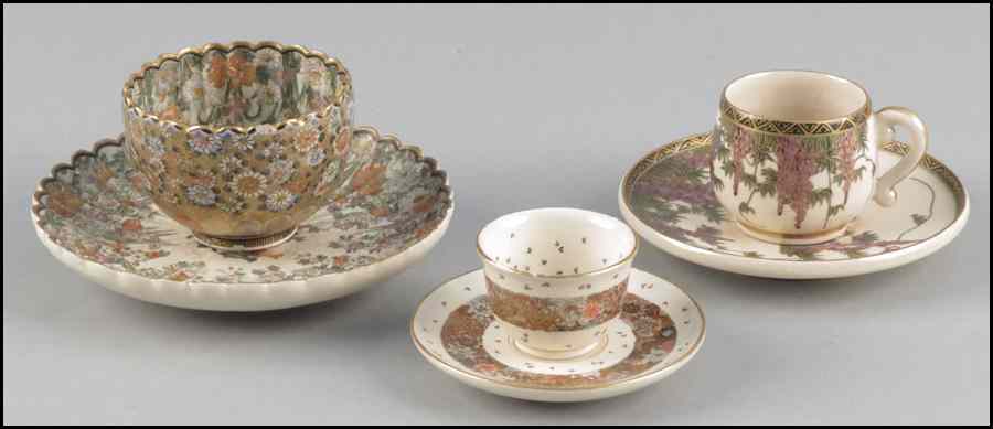 Appraisal: THREE JAPANESE CUPS AND SAUCERS Signed Provenance The Collection of