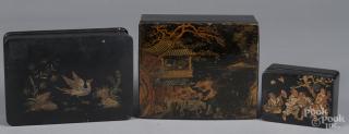 Appraisal: Three Chinese black lacquer boxes ca largest - '' h