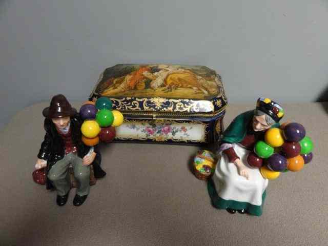 Appraisal: Doulton Figures a Porcelain Decorated Box From a Larchmont NY