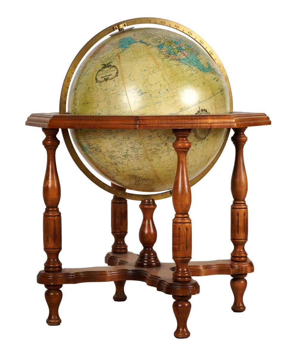 Appraisal: REPLOGLE ILLUMINATED GLOBE ON WOODEN STAND inch-diameter Heirloom model electrified