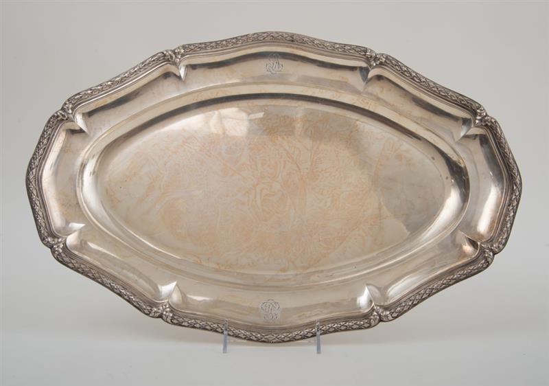 Appraisal: FRENCH MONOGRAMMED SILVER MEAT DISH Marked 'Bointaburet Paris' the oblong