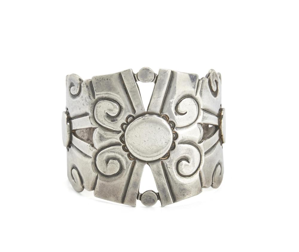 Appraisal: A William Spratling Nahui Ollin silver cuff bracelet - First