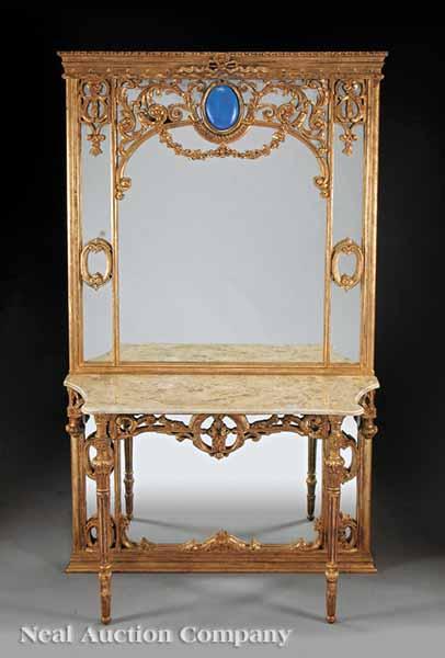 Appraisal: A Neoclassical-Style Carved and Gilded Mirror and Console en suite