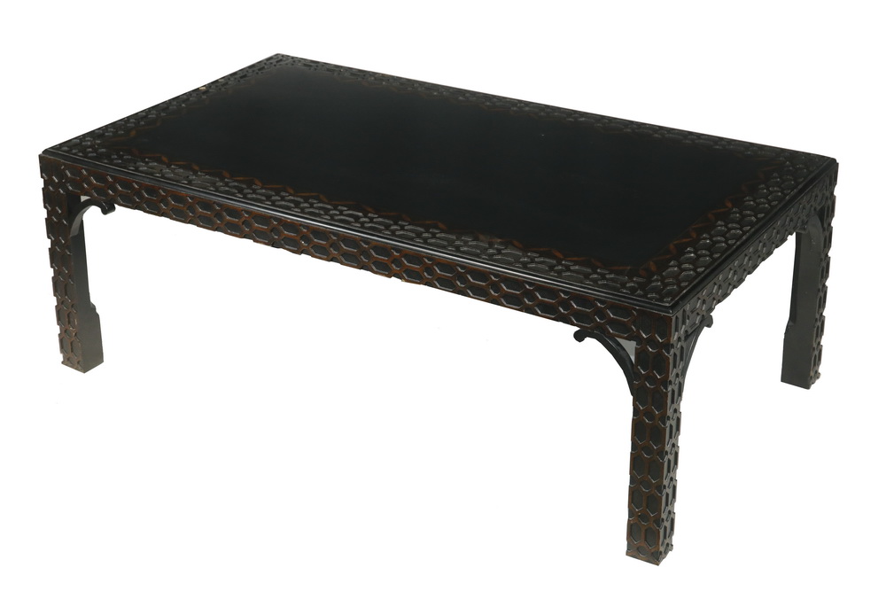 Appraisal: LACQUERED COFFEE TABLE BY BAKER Chinese Chippendale style in black