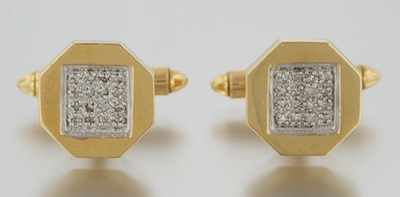 Appraisal: A Pair of Diamond Cufflinks k yellow gold cufflinks of