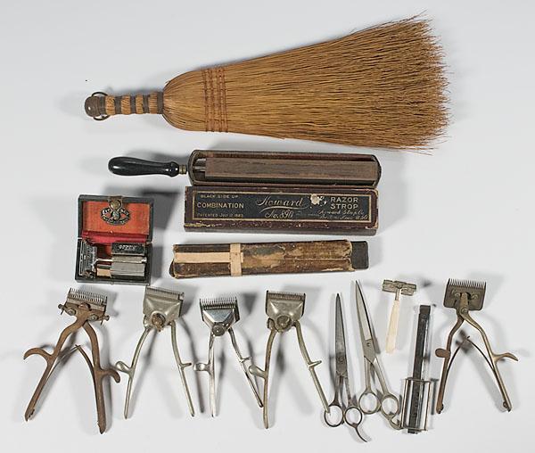 Appraisal: THREE BOXED LOTS OF MISCELLANEOUS BARBER SHOP SUPPLIES includes one