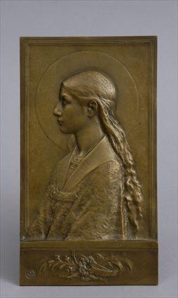 Appraisal: A LEONARD PROFILE OF A FEMALE SAINT Gilt bronze relief