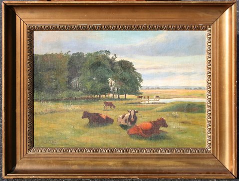 Appraisal: CHRISTIANSEN Neils Danish th C Landscape with Cows OIL Canvas