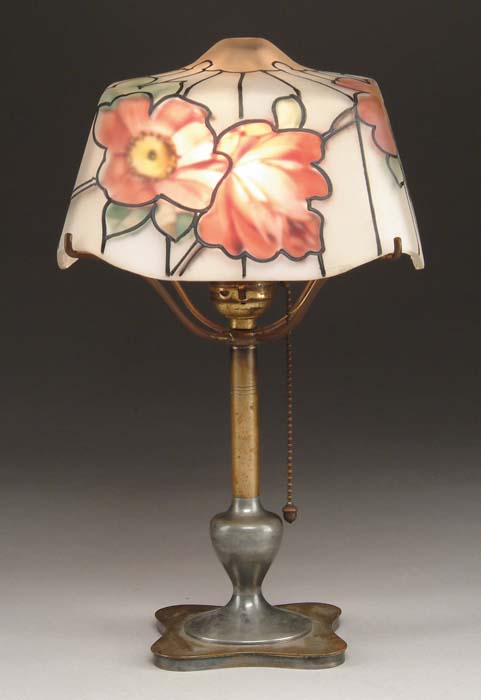 Appraisal: PAIRPOINT BOUDOIR LAMP Four sided reverse painted lamp depicts roses