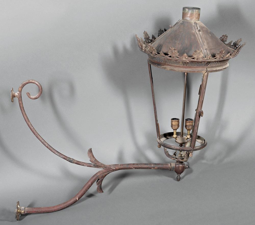 Appraisal: Antique French Gas Lantern th c with palmette corona now