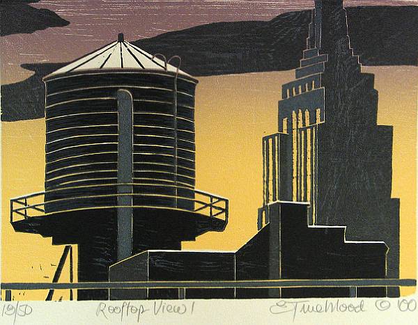 Appraisal: Emily Trueblood Rooftop View Color woodcut printed on wove paper