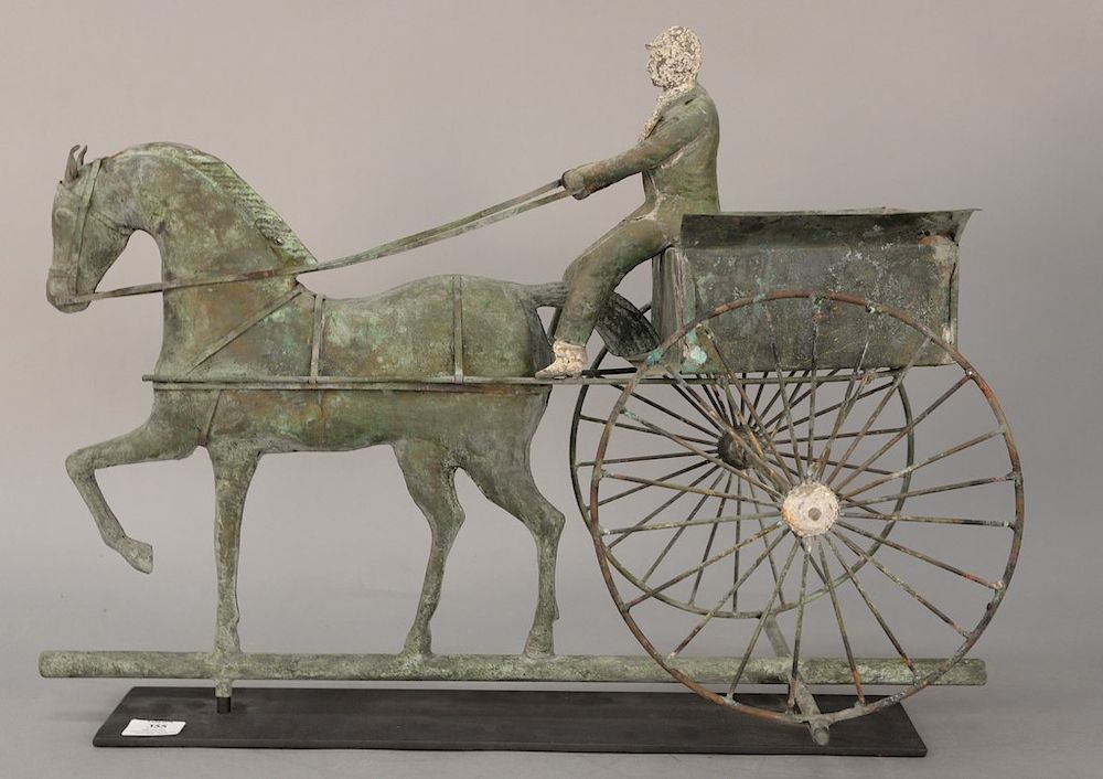 Appraisal: Copper weathervane horse drawn wagon with rider having zinc head