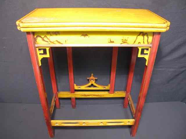 Appraisal: Small Chinoiserie painted lift-top side table with drawer Also painted