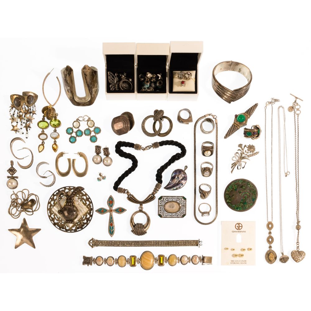 Appraisal: STERLING SILVER JEWELRY ASSORTMENTIncluding charms necklaces earrings rings pins and