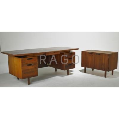 Appraisal: JENS RISOM Executive desk and two-door cabinet USA s Walnut