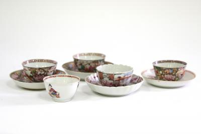 Appraisal: Three Chinese mandarin pattern tea bowls and two saucers and