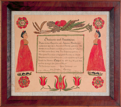 Appraisal: Pennsylvania watercolor and ink on paper fraktur birth certificate for