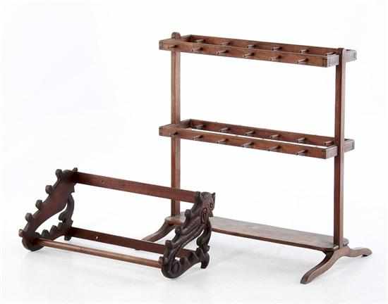 Appraisal: English Victorian walnut hanging rack and boot rack late th