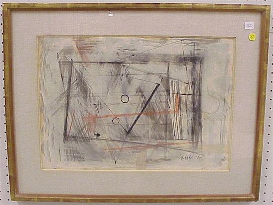 Appraisal: Abstract mixed media shapes signed LR Ichiro-w matted and framed