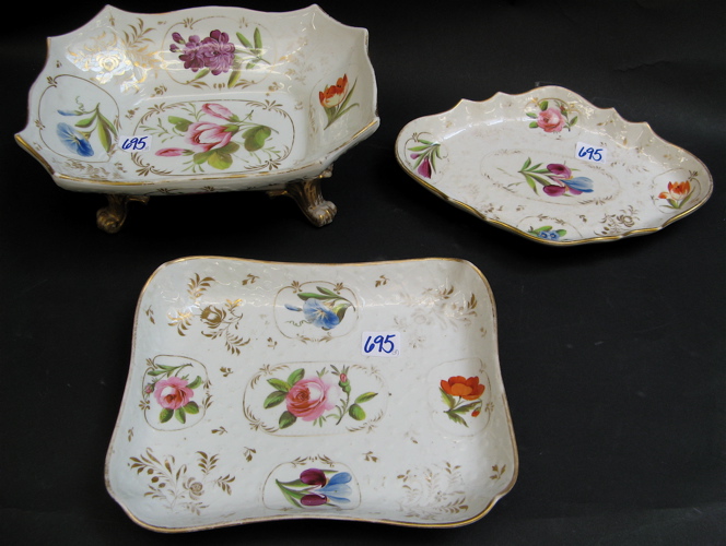 Appraisal: THREE OLD SPODE PORCELAIN SERVING PIECES c in matching multi-colored