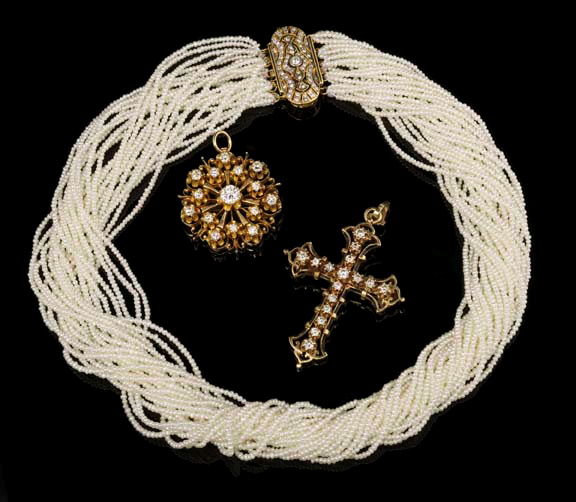 Appraisal: Fourteen-Karat Yellow Gold Diamond and Enamel Cross Pendant the yellow