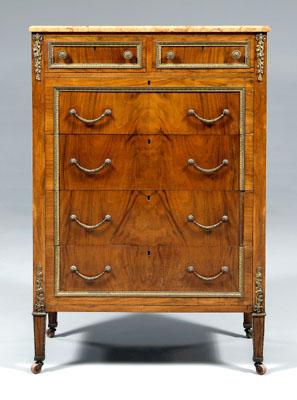 Appraisal: Louis XVI style marble top chest salmon to burnt sienna