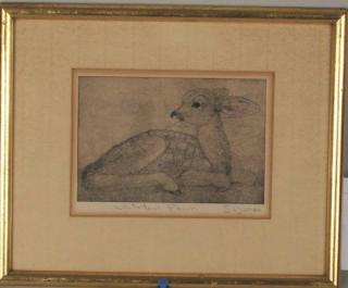 Appraisal: Sheridan Oman Whitetail Fawn Etching Sheridan Oman th century Whitetail