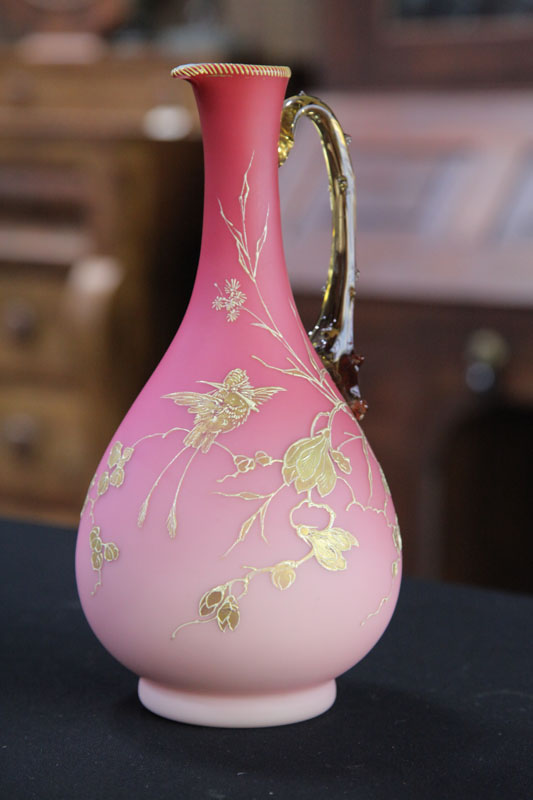 Appraisal: ART GLASS EWER Attributed to Stevens Williams Pink satin glass