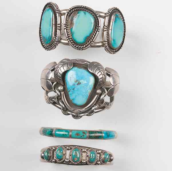 Appraisal: Navajo Silver and Turquoise Bracelets lot of Includes a bracelet