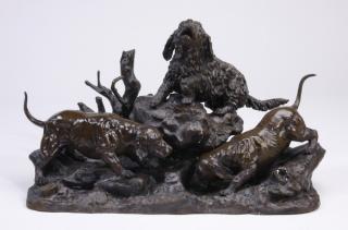 Appraisal: Bronze figural sculpture hunting dogs w Bronze figural sculpture in