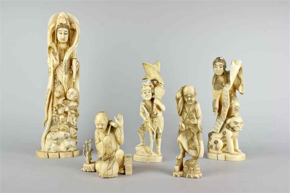 Appraisal: FIVE PIECES OF ASIAN IVORY TH CENTURY including an actor