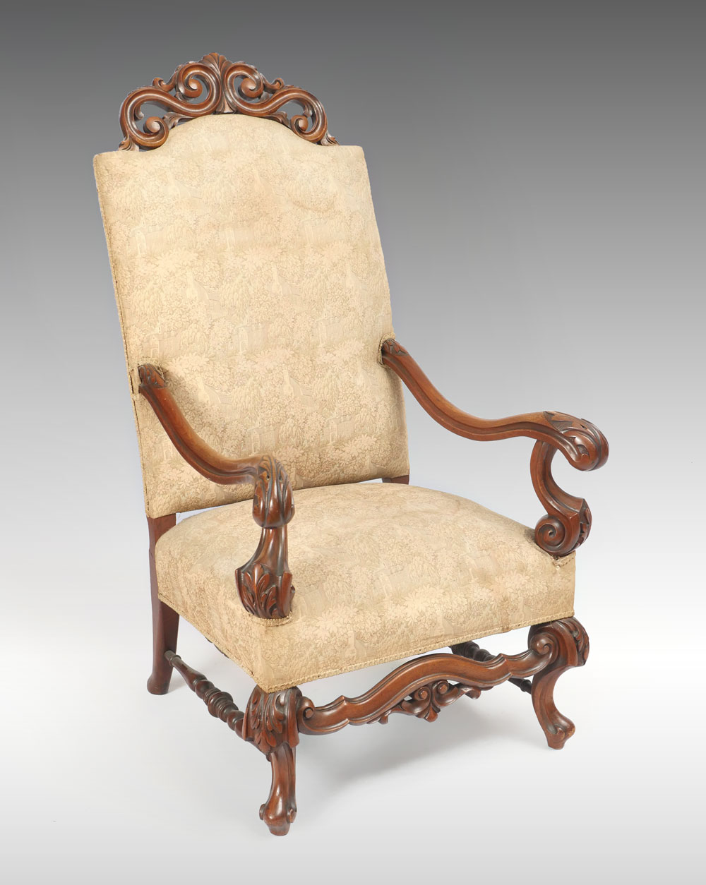 Appraisal: HIGHLY CARVED ARMCHAIR Highly carved Walnut armchair having an overall