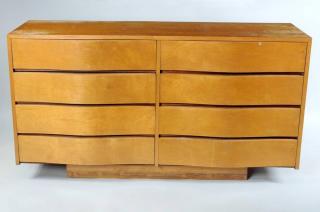 Appraisal: Mid-century eight drawer serpentine chest on square footed base high