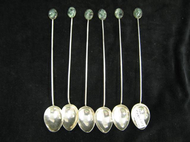 Appraisal: Set of Sterling Jade Beverage Spoons carved oval spinach jade