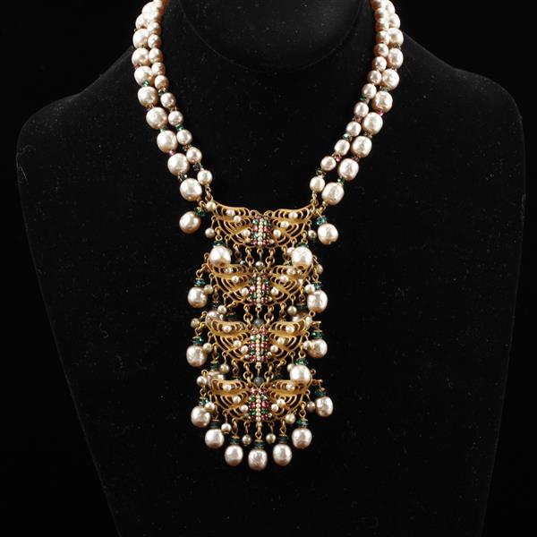 Appraisal: Miriam Haskell Art Nouveau Inspired Chandelier Necklace with Faux Pearls