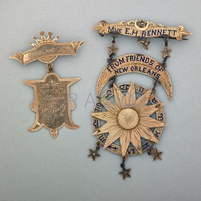 Appraisal: TWO K GOLD BADGES Eastern Star badge with enamel and