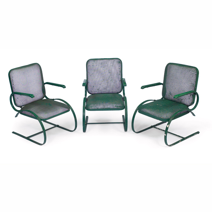 Appraisal: s patio chairs three wire mesh seats and backs metal