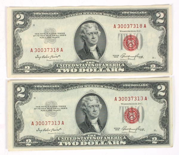 Appraisal: Four Red Seal Note Series of Two are Consecutive