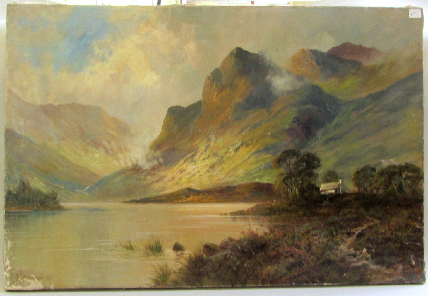 Appraisal: F E Jamieson th century Highland loch scene oil on