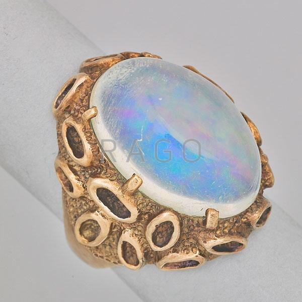 Appraisal: CONTRA LUZ OPAL K YELLOW GOLD MODERNIST RING Condition Report